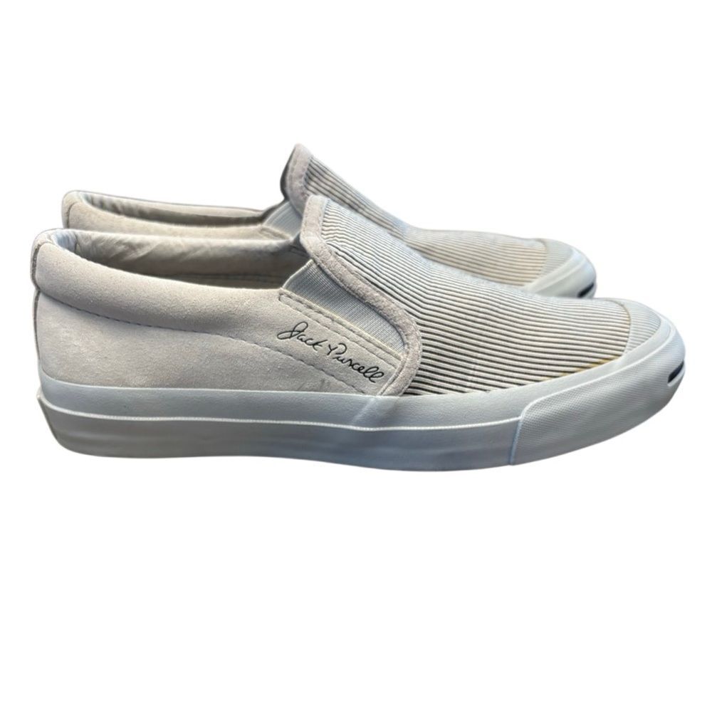 Converse Jack Purcell Slip-On Sneakers Gray Canvas Ribbed Unisex Casual Shoes